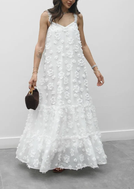 White Floral Processing Lifting Dress