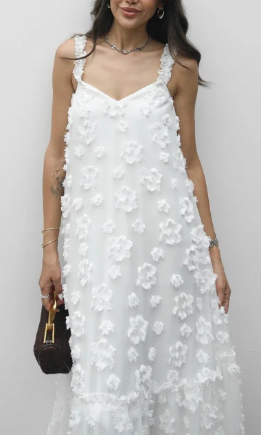 White Floral Processing Lifting Dress