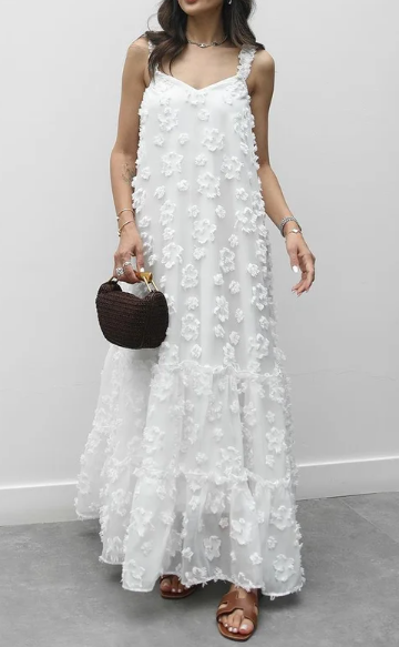 White Floral Processing Lifting Dress