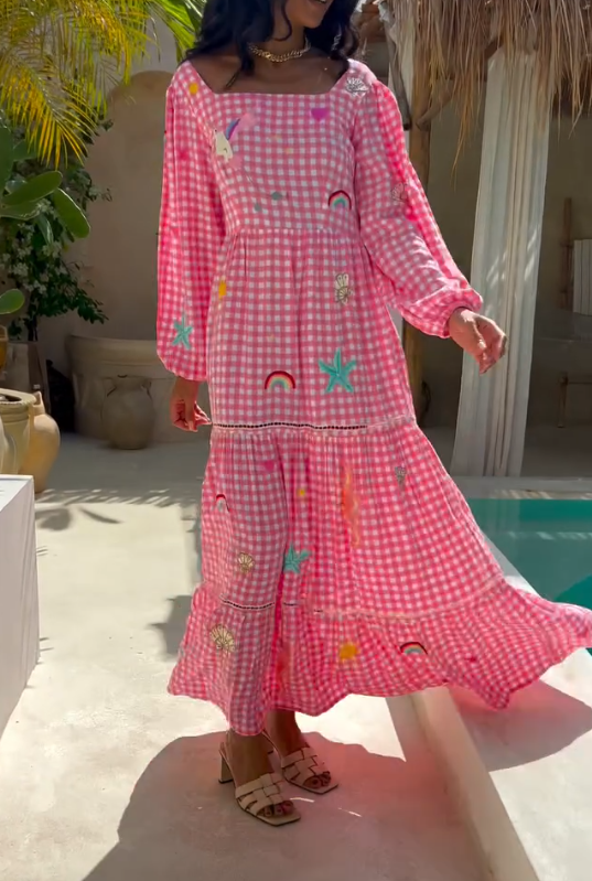 Pink Checkered Party Dress