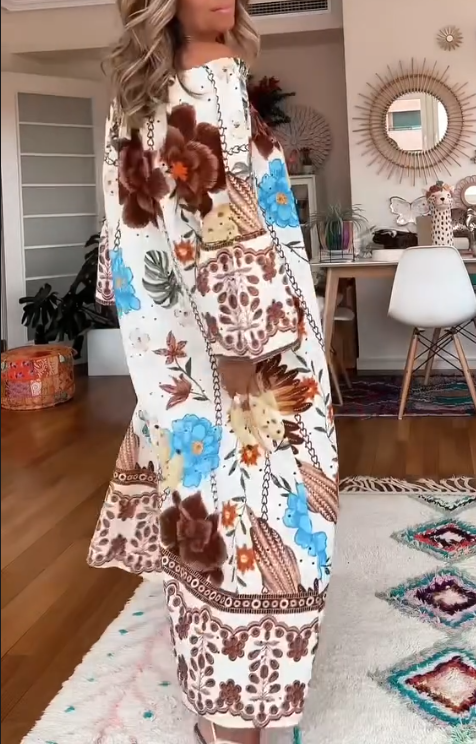 Off Shoulder Retro Printed Dress