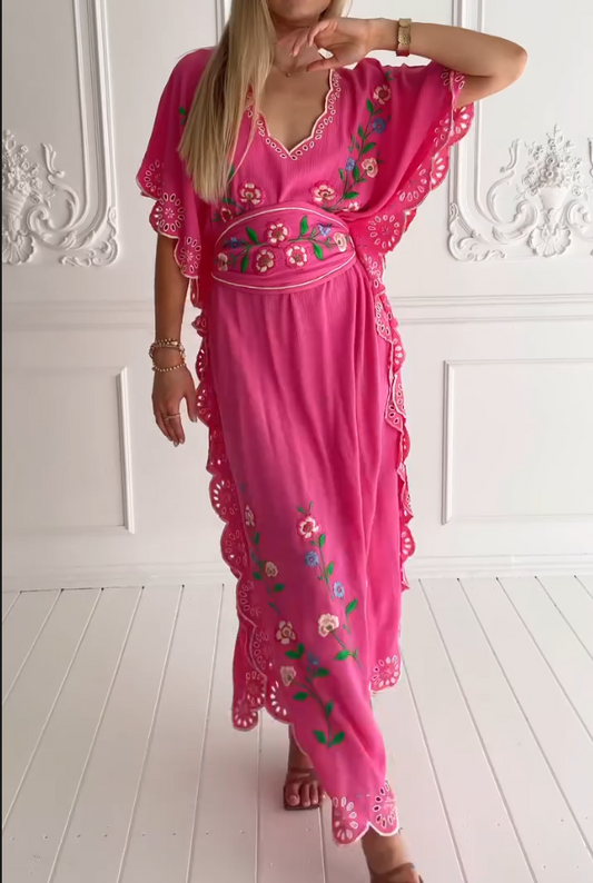 Pink Embroidered Waist Dress