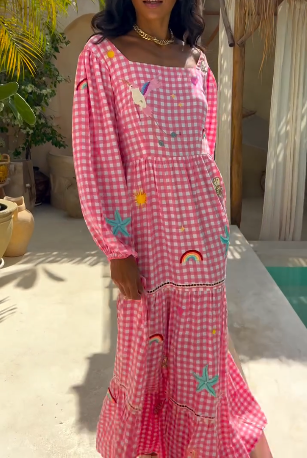 Pink Checkered Party Dress