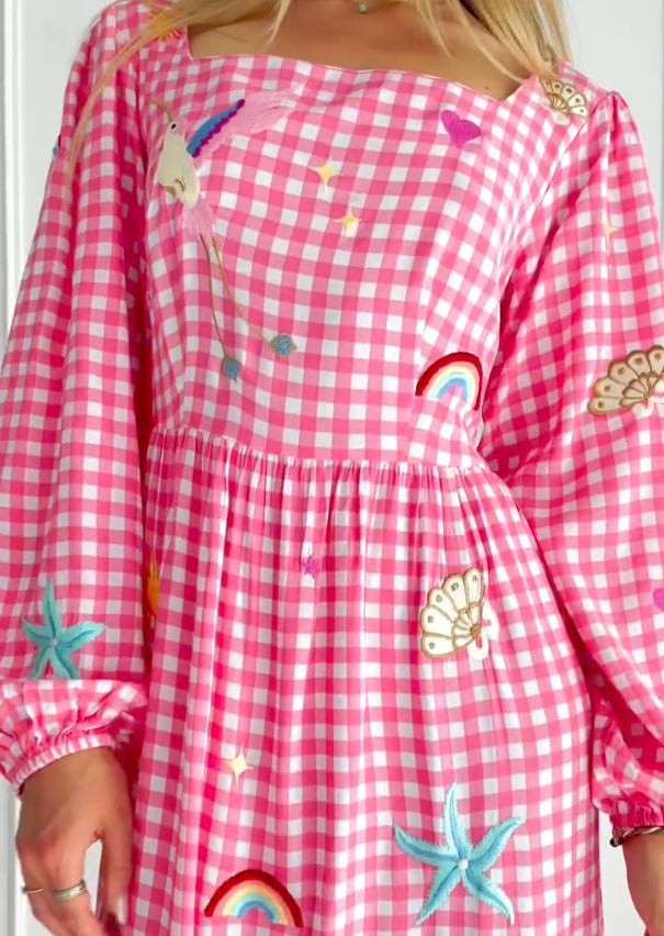 Pink Checkered Party Dress