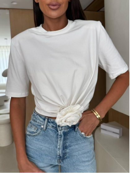3D Flower Design Short Sleeves