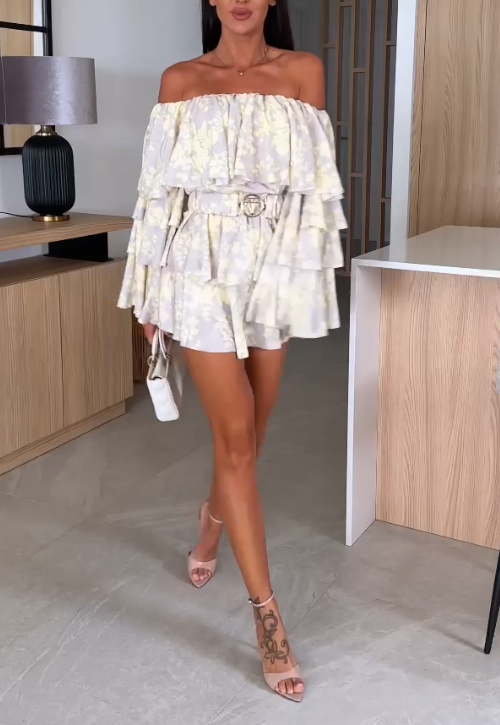 Off Shoulder Long Sleeved Mini Dress