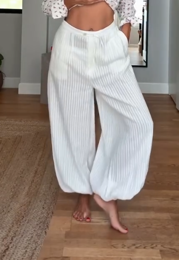 White Satin Ice Silk Cool Pants