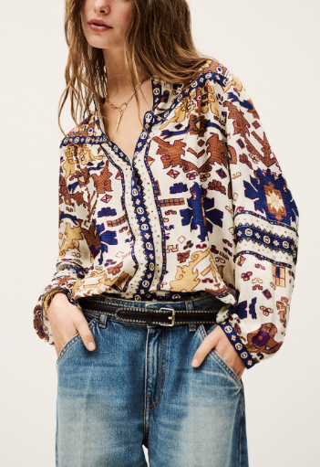 Retro Printed Lightweight Long Sleeved Shirt
