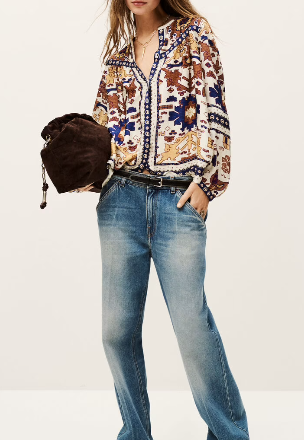 Retro Printed Lightweight Long Sleeved Shirt