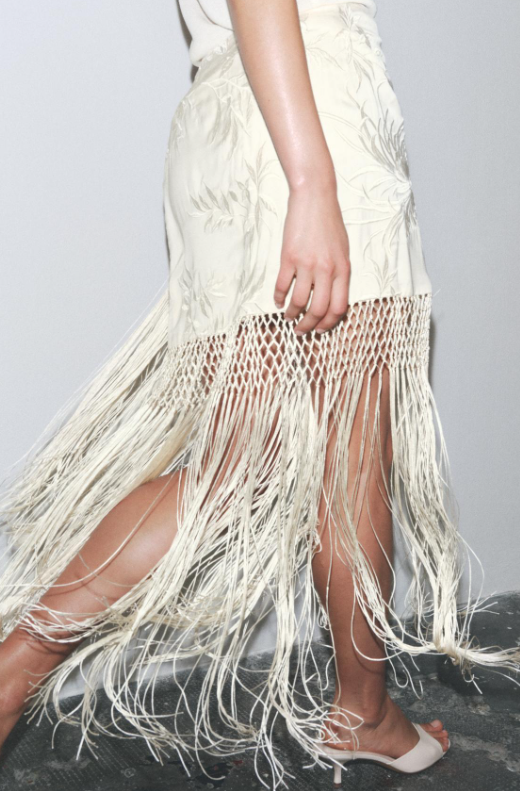 EMBROIDERED FRINGED WRAP SKIRT