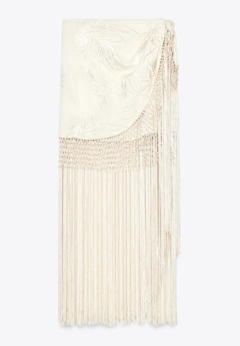 EMBROIDERED FRINGED WRAP SKIRT