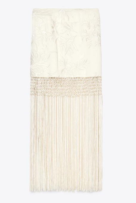 EMBROIDERED FRINGED WRAP SKIRT