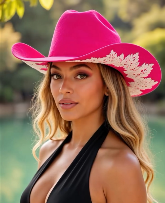 Pink Patterned Denim Hat