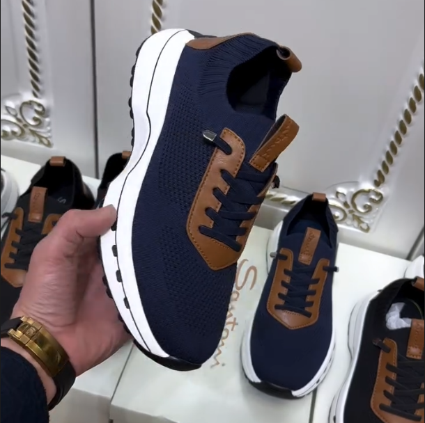 Leather Splicing Mesh Sports Shoes