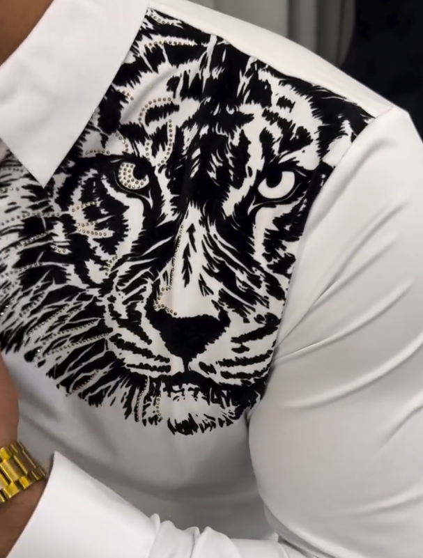 Lion Tiger Embroidered Long Sleeved Shirt