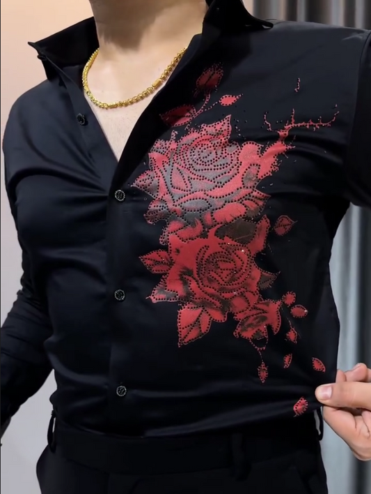 Red Rose Printed Short Sleeved Shirt