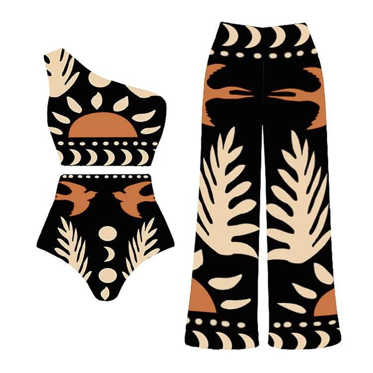 One Shoulder High Waist Bikini Swimsuit and Pants