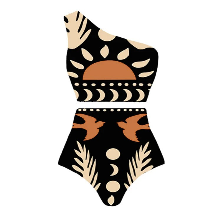 One Shoulder High Waist Bikini Swimsuit and Pants