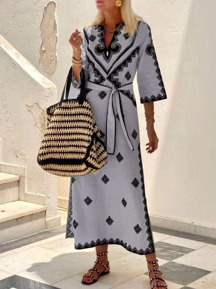 Printed Bohemian Belt Dress