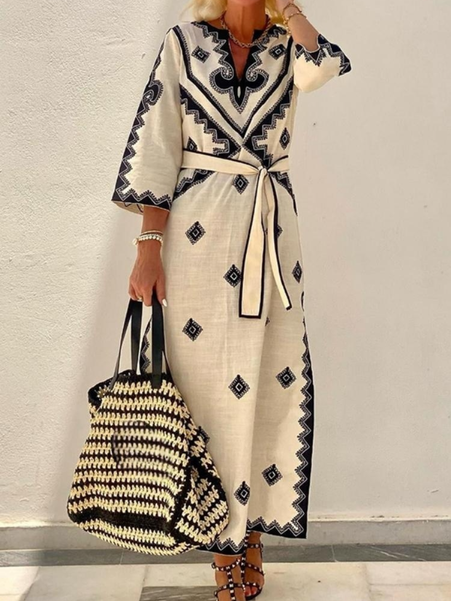 Printed Bohemian Belt Dress