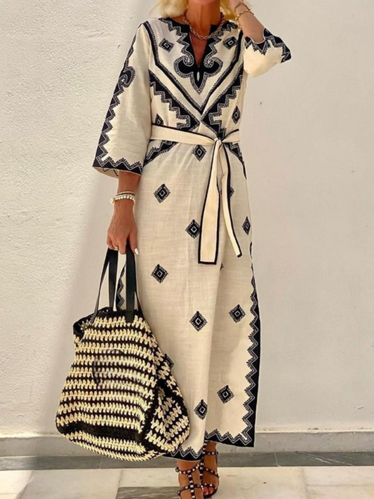 Printed Bohemian Belt Dress