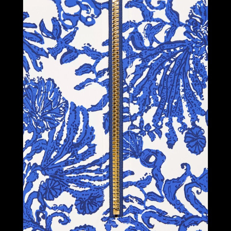 Long Sleeve Zip Front Blue White One Piece Surf Swimsuit and Sarong