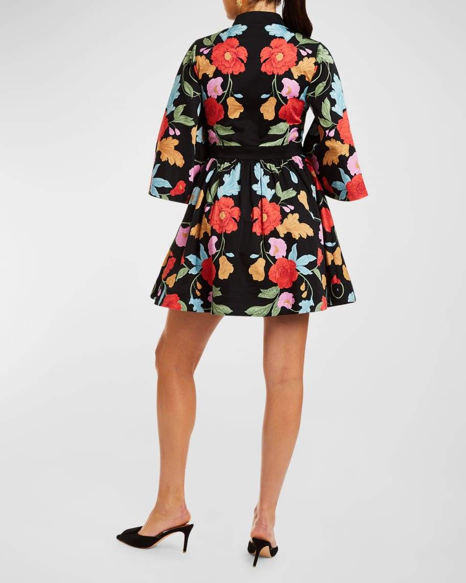 Floral-Print Flare-Sleeve Mini Dress