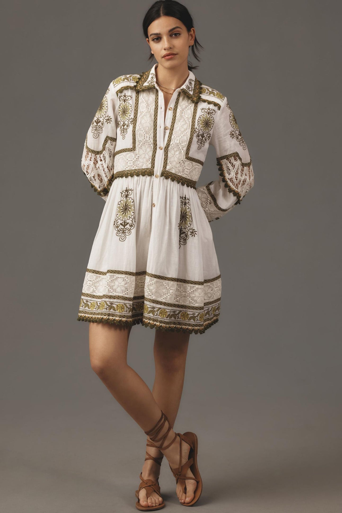 Maeve Long-Sleeve Embroidered Boho Mini Dress
