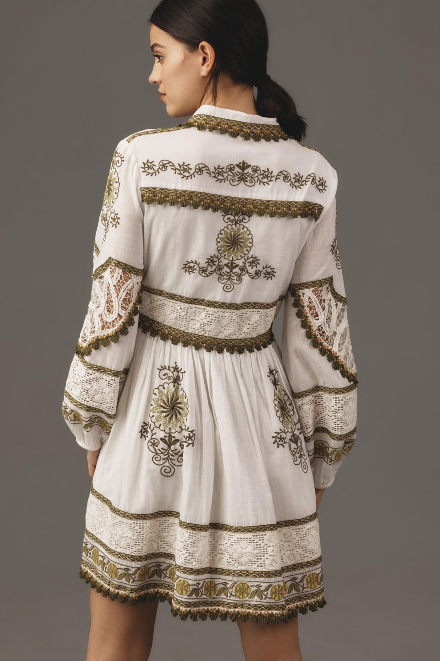 Maeve Long-Sleeve Embroidered Boho Mini Dress