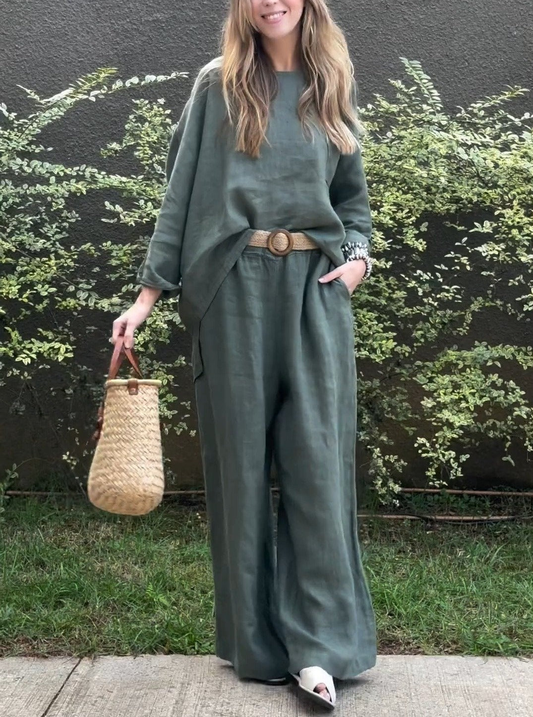 Green Wide Relax Two-piece Set