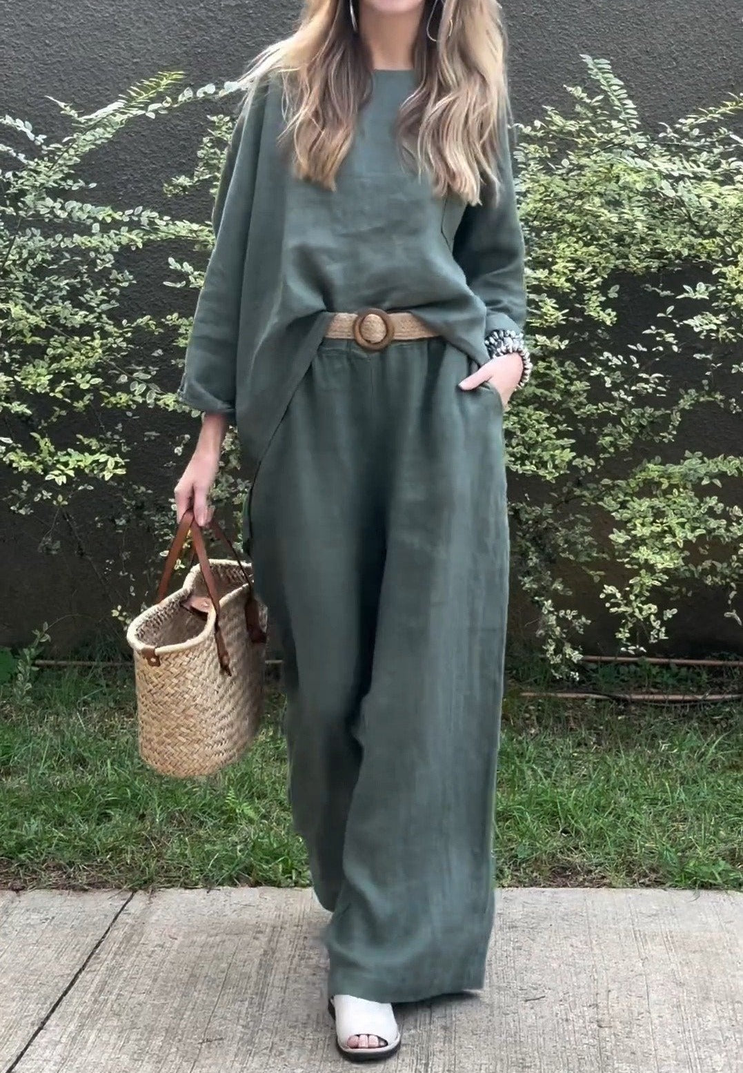 Green Wide Relax Two-piece Set