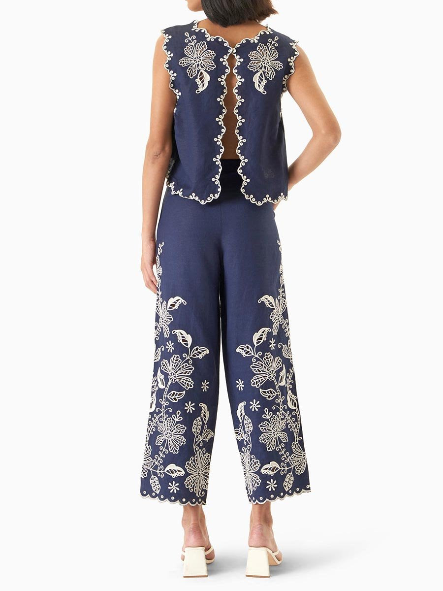 Embroidered Printed Sleeveless Two Pieces Set