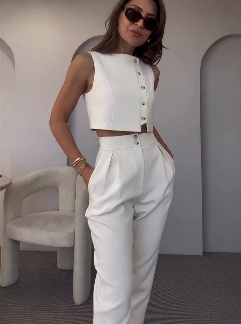 Fashion Sleeveless Tank Top High Waist Two Pieces