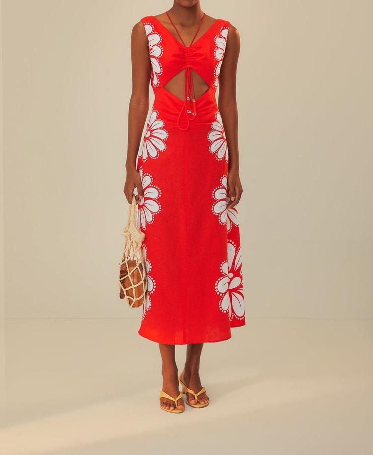 Red Shell Flute Dress