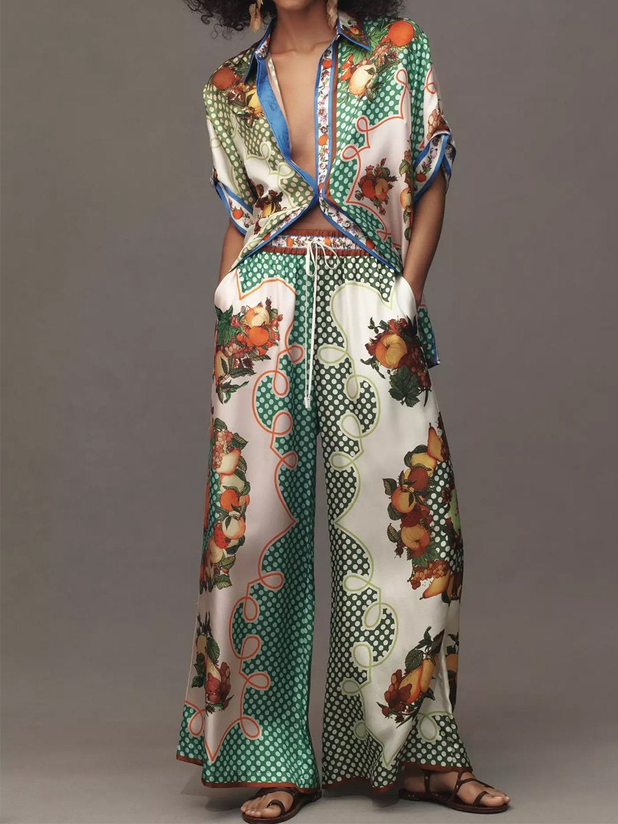 Printed Drawstring Waist Pocket Casual Fashion Set