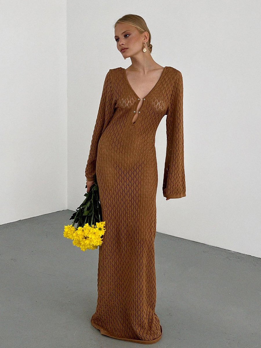 Crochet Fishtail Flare Sleeve Dress