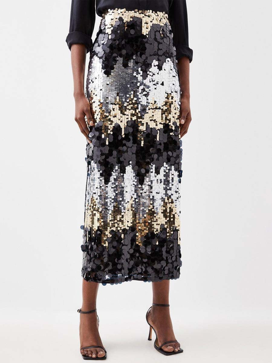 Sequin Slit Hem Maxi Skirt