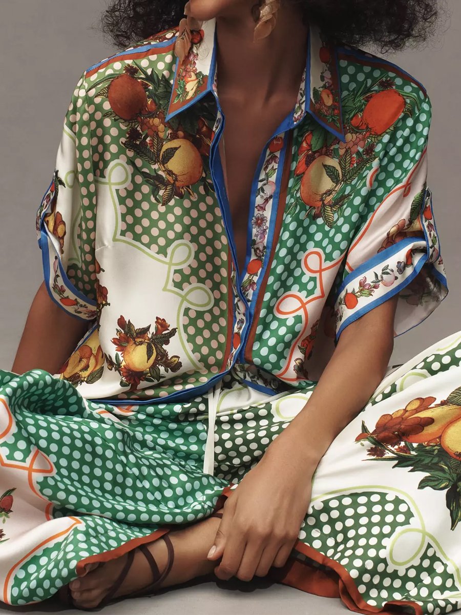 Printed Drawstring Waist Pocket Casual Fashion Set