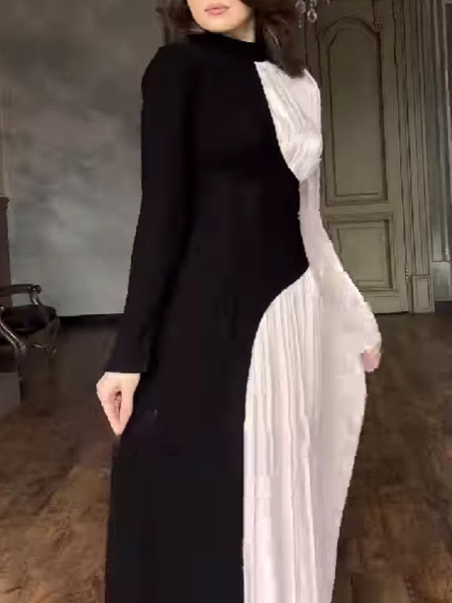 Patchwork Long Sleeve Maxi Dress