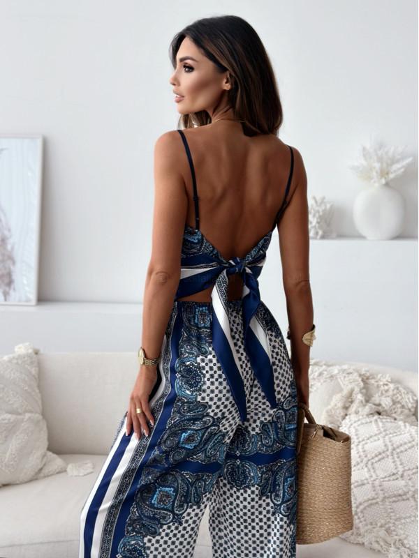 Stylish Printed Lace-Up Vest & Pants Two-Piece Set