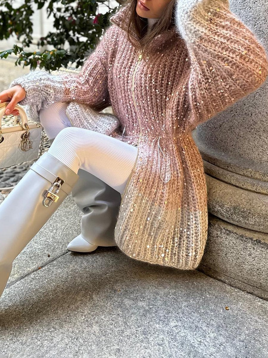 Sequined Knitted Cardigan Dress