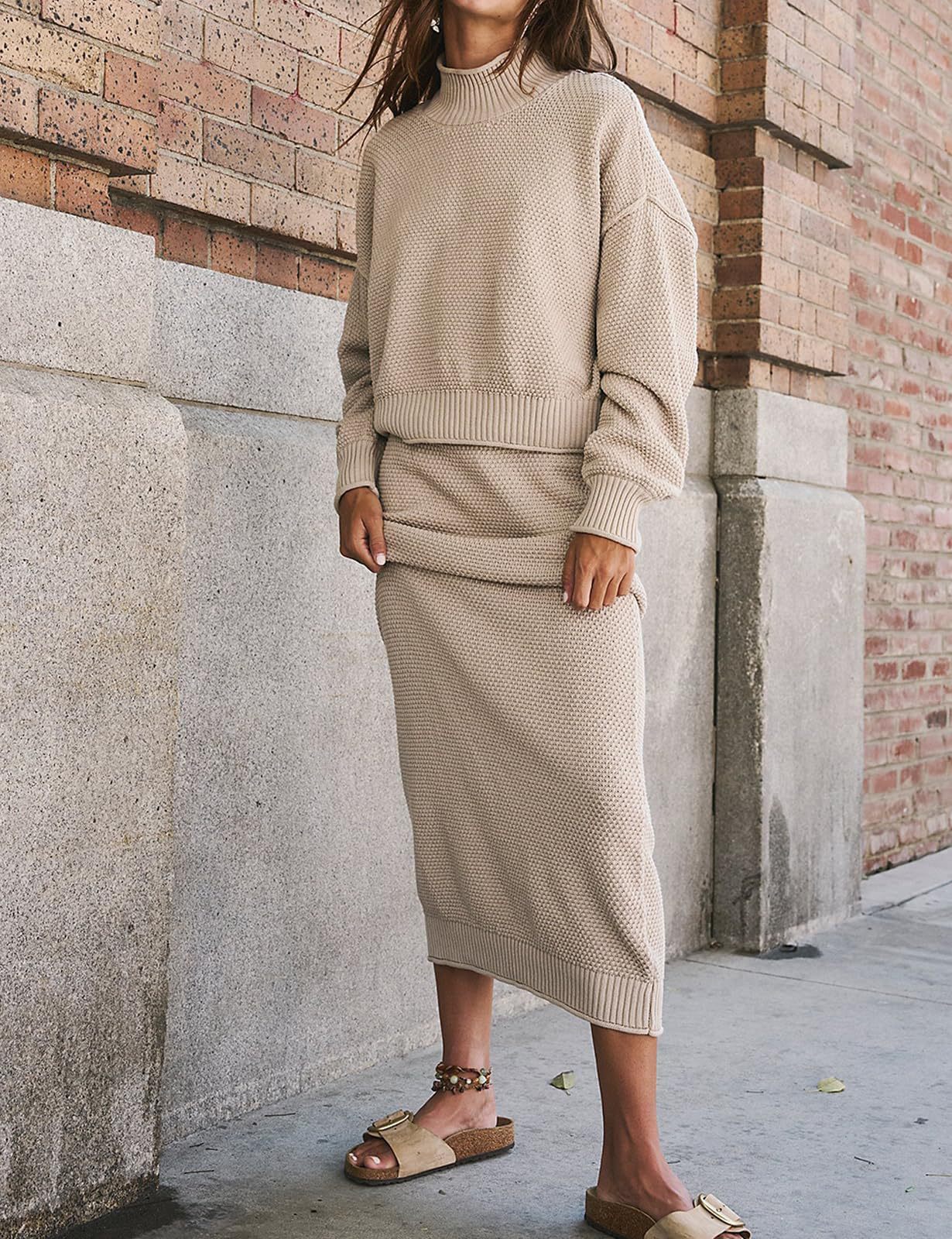 Small High Collar Top Pencil Skirt 2pc Set