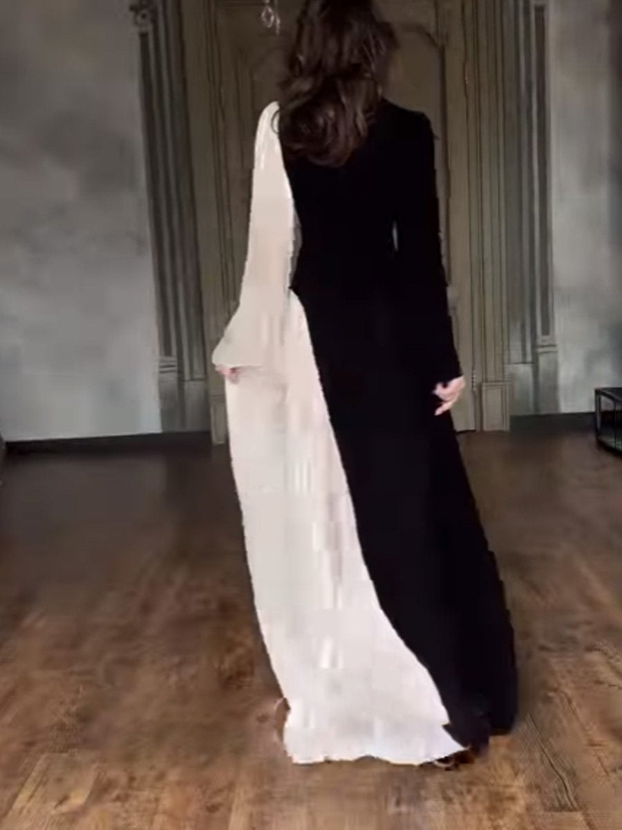 Patchwork Long Sleeve Maxi Dress