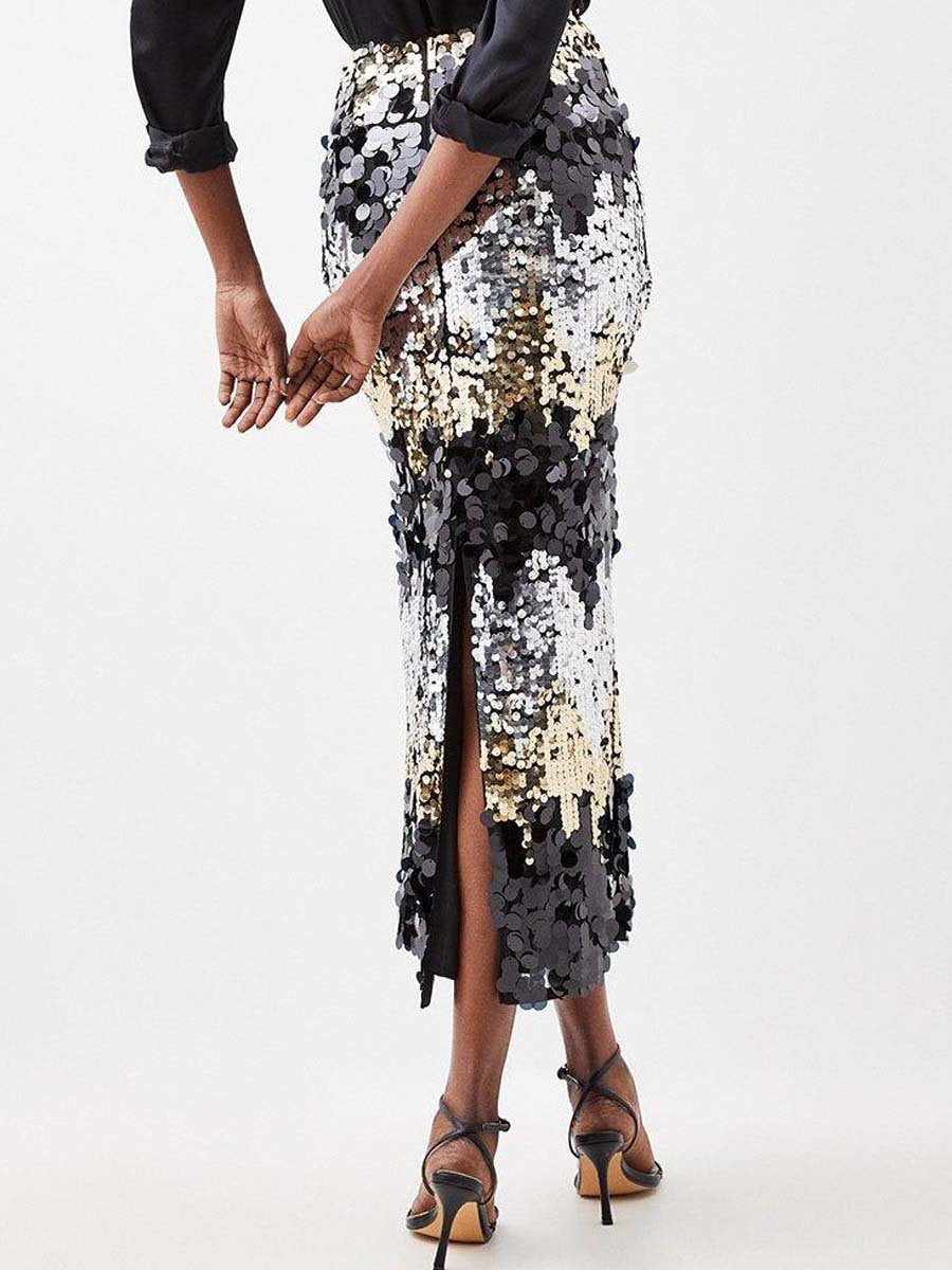 Sequin Slit Hem Maxi Skirt