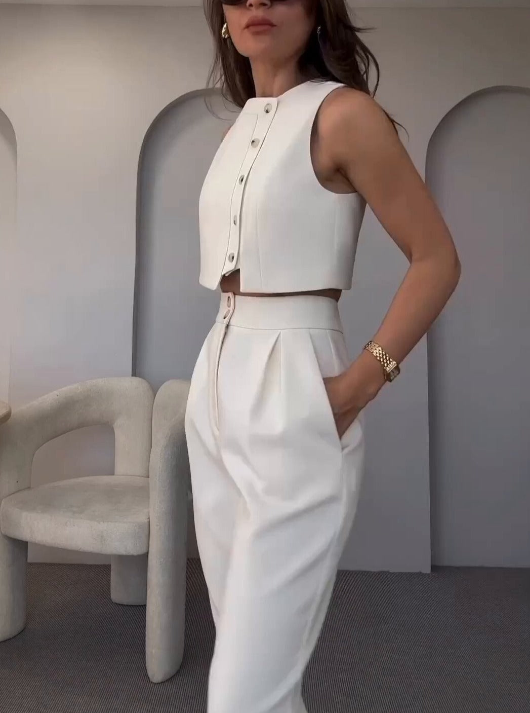 Fashion Sleeveless Tank Top High Waist Two Pieces