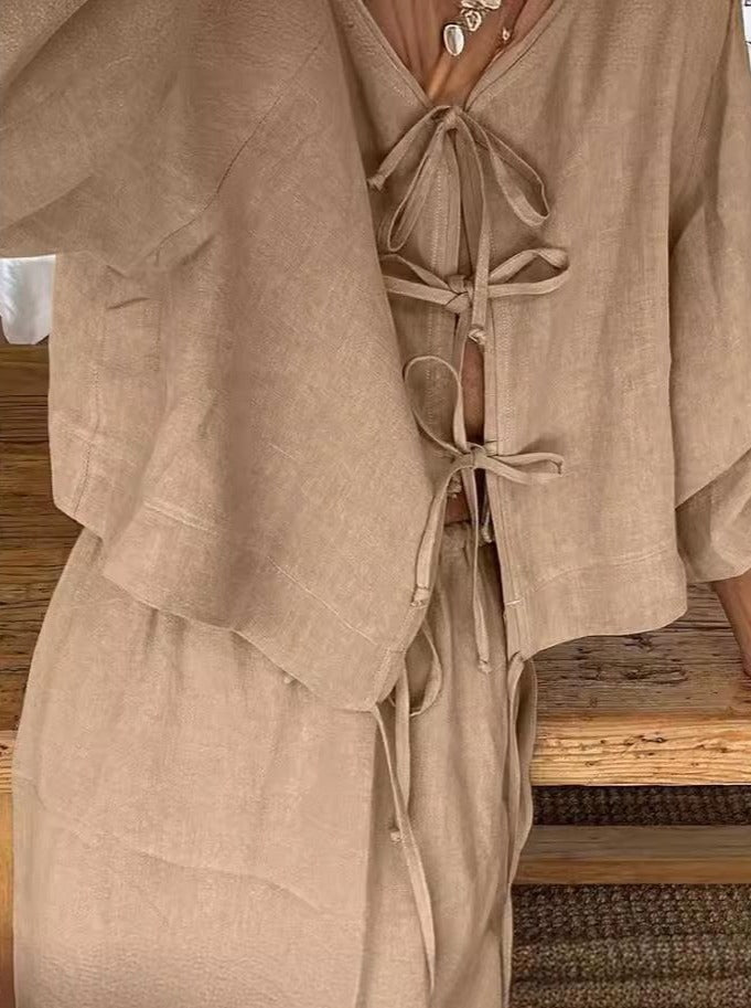 Hollow Lace Long Sleeve Round Neck Set