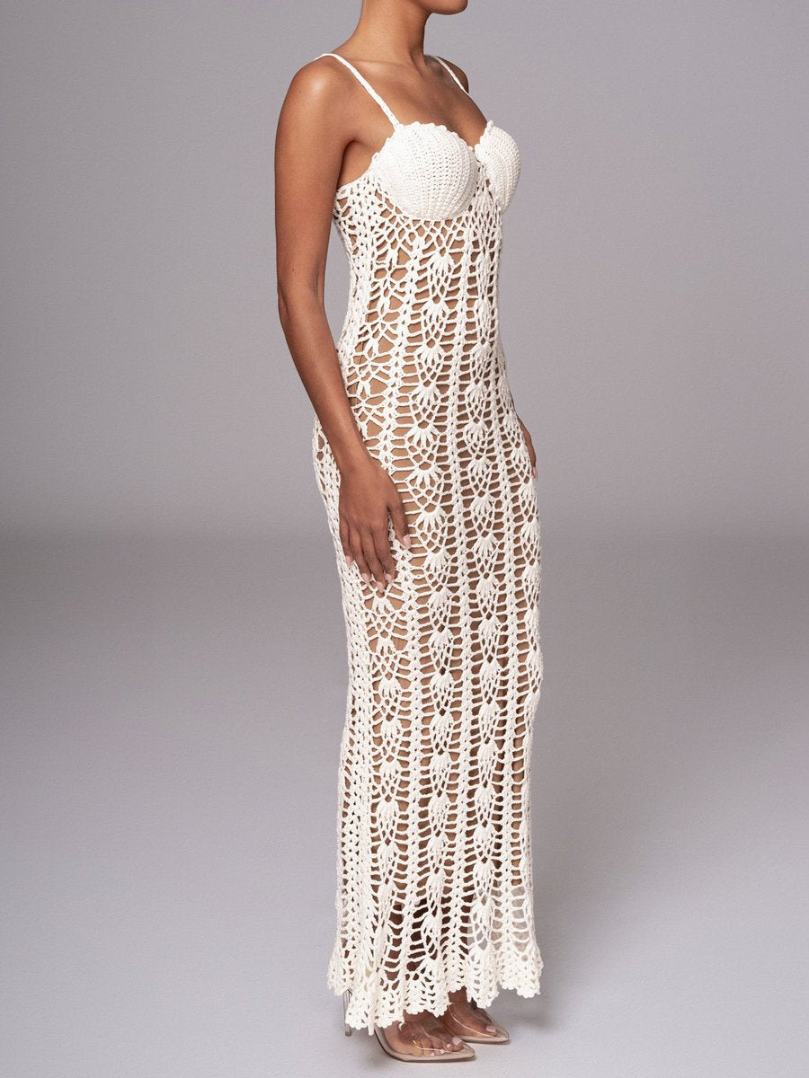 See-through Knit Backless Maxi Dress