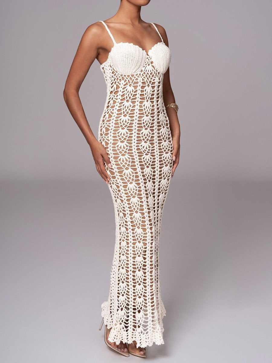 See-through Knit Backless Maxi Dress