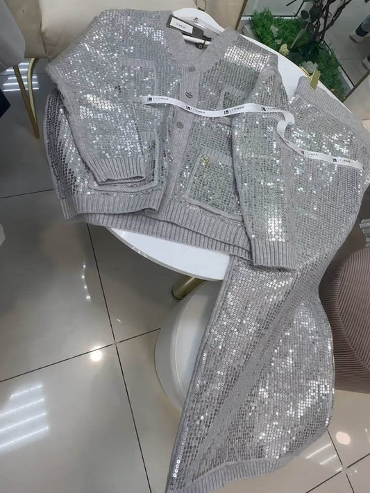 Shining Knit Two Pieces Dress