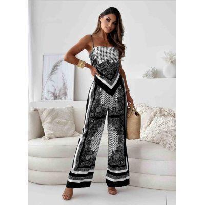 Stylish Printed Lace-Up Vest & Pants Two-Piece Set
